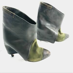 Hotel Particulier Boot Size 36 Foldover Boot Pointed-Toe Suede Leather Green